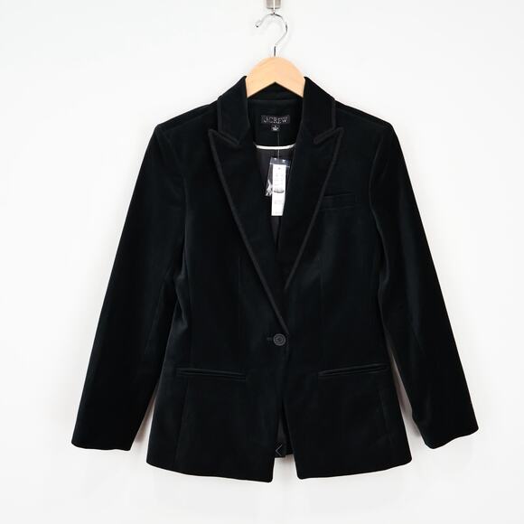 J.Crew Single Breasted Alexandra Sleek Velvet Black Blazer Size 0 NWT - Picture 2 of 11